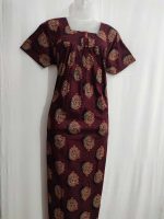 Front open Ajrak cotton nighty, 55 Inches Long - Maroon - Image 4