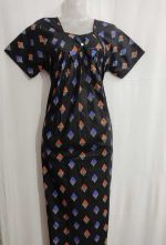 Traditional cotton nighty, 55 Inches Long - Black - Image 4