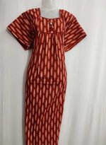 Traditional cotton nighty, 57 Inches Long - Brown - Image 3