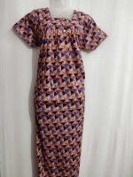 Front Open Cotton Nighty With Buttons, 55 Inches Long  - Blue - Image 4