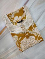 Comfortable Churidar Model Cotton Nighty, Hakoba yoke - 55 Inches Long -Yellow Colour - Image 4