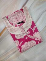 Comfortable Churidar Model Cotton Nighty, Hakoba yoke - 55 Inches Long - Rose - Image 3