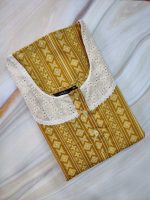 Comfortable Churidar Model Cotton Nighty, Hakoba yoke - 57 Inches Long - Yellow - Image 3