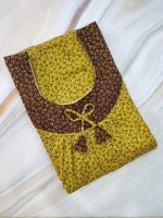 Comfortable Cotton Nighty With Round Neck - 55 Inches Long - Mustard Yellow Colour - Image 3