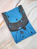 Comfortable Cotton Nighty With Round Neck - 55 Inches Long - Blue Colour - Image 3