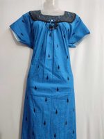 Comfortable Cotton Nighty With Round Neck - 55 Inches Long - Blue Colour - Image 4