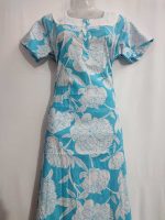 Comfortable Churidar Model Cotton Nighty, Hakoba yoke - 55 Inches Long -Blue Colour - Image 4