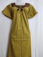 Comfortable Cotton Nighty With Round Neck - 55 Inches Long - Mustard Yellow Colour - Image 4