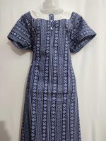 Comfortable Churidar Model Cotton Nighty, Hakoba yoke - 57 Inches Long - Blue - Image 4