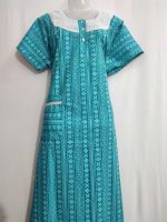 Comfortable Churidar Model Cotton Nighty, Hakoba yoke - 57 Inches Long - Green - Image 4