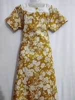 Comfortable Churidar Model Cotton Nighty, Hakoba yoke - 57 Inches Long - Yellow - Image 4