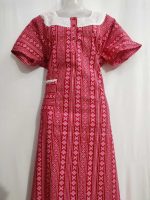 Comfortable Churidar Model Cotton Nighty, Hakoba yoke - 57 Inches Long - Red - Image 4