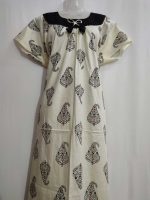 Comfortable Churidar Model Cotton Nighty, Hakoba yoke - 55 Inches Long - Cream Colour - Image 4