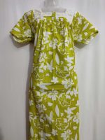 Front Open Cotton Nighty With Buttons, Hakoba yoke, 55 Inches Length - Green Colour - Image 4
