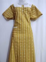 Comfortable Churidar Model Cotton Nighty, Hakoba yoke - 57 Inches Long - Yellow - Image 4