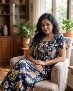 Front Open Cotton Nighty With Buttons, 55 Inches Long - Green