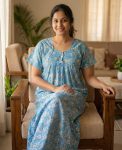 Traditional cotton nighty, 55 Inches Long - Blue