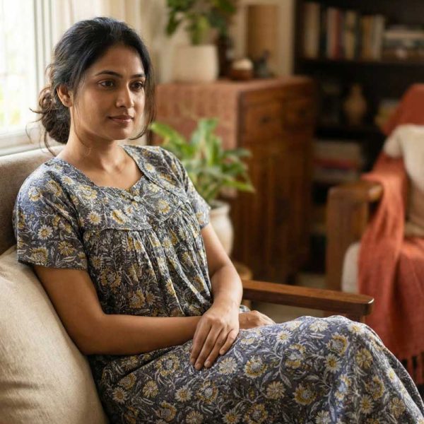 Traditional cotton nighty, 55 Inches Long - Ash