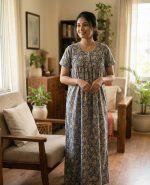 Traditional cotton nighty, 55 Inches Long - Ash - Image 2