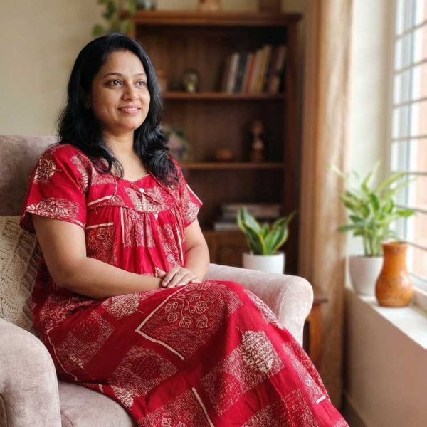 Traditional cotton nighty, 55 Inches Long -Red