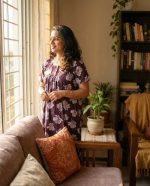 Front Open Cotton Nighty With Buttons, 55 Inches Long - Maroon - Image 2