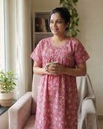 Traditional cotton nighty, 55 Inches Long - Rose - Image 2