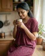 Traditional cotton nighty, 55 Inches Long - Magenta