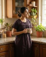 Traditional cotton nighty, 55 Inches Long - Black