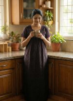 Traditional cotton nighty, 55 Inches Long - Black - Image 2