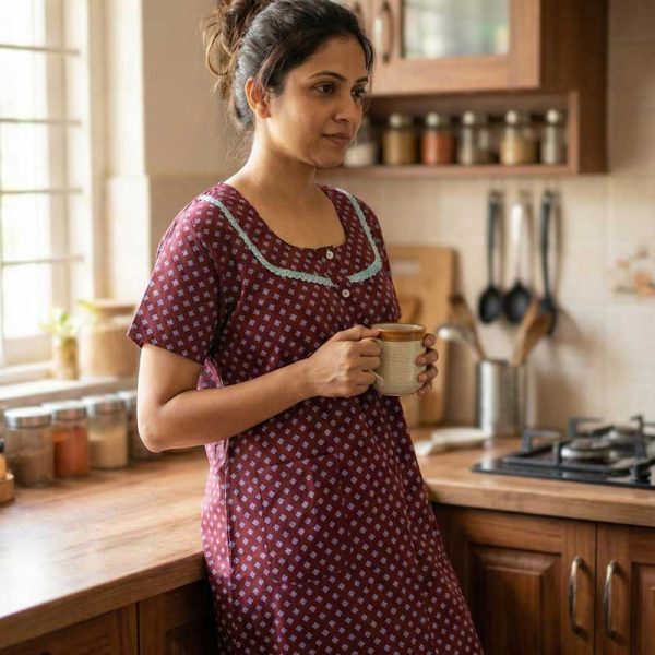 Comfortable Churidar Model Cotton Nighty - 55 Inches Long