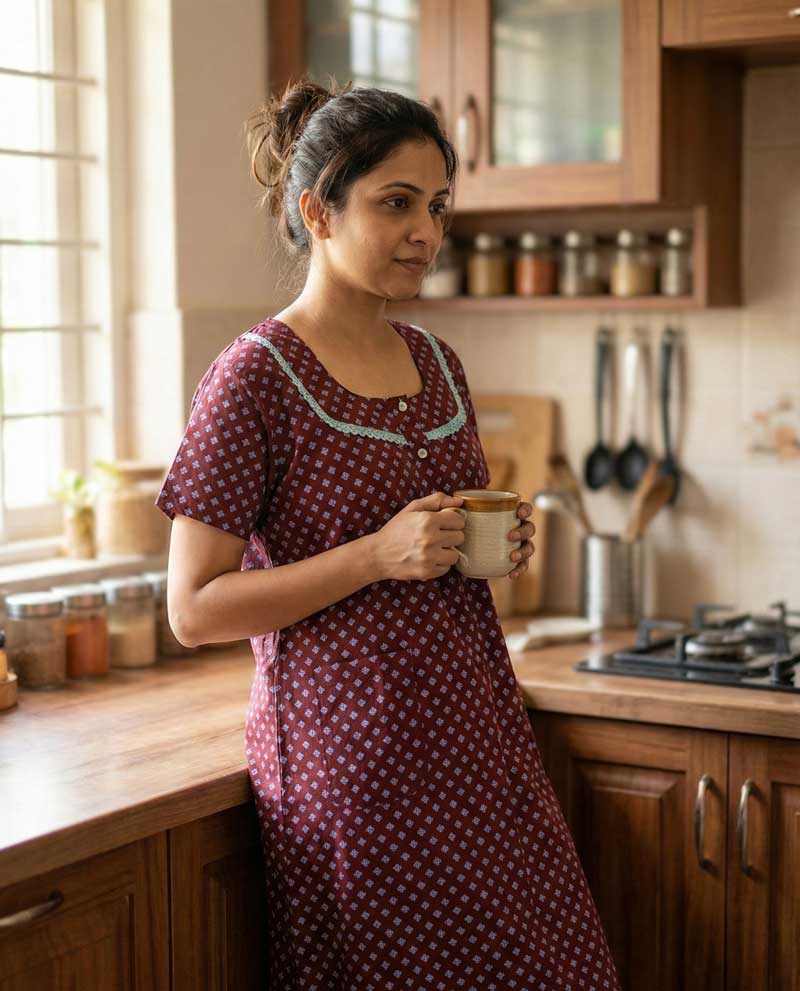 IMG_7053 Comfortable Churidar Model Cotton Nighty - 55 Inches Long - Image 1