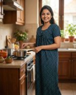 Traditional cotton nighty, 55 Inches Long - Green - Image 2