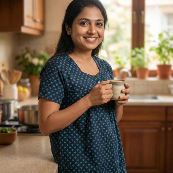 Traditional cotton nighty, 55 Inches Long - Green