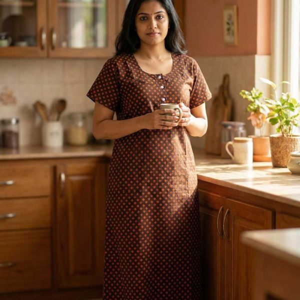 Comfortable Churidar Model Cotton Nighty - 55 Inches Long