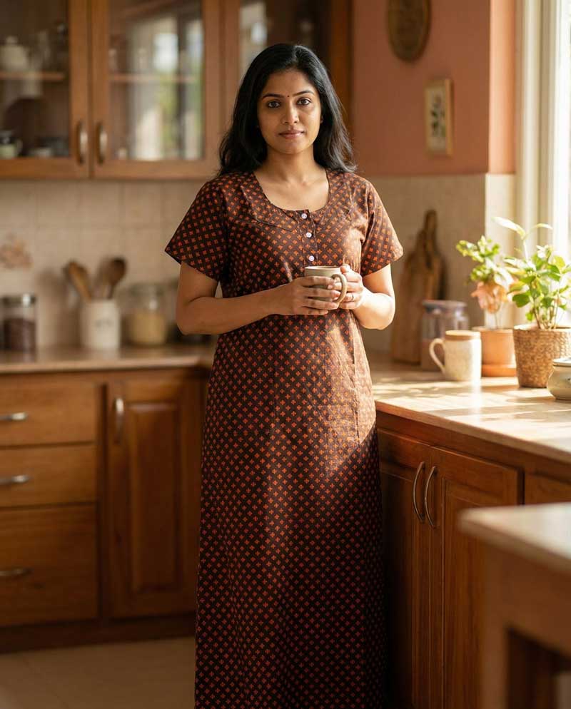 IMG_7070 Comfortable Churidar Model Cotton Nighty - 55 Inches Long - Image 1