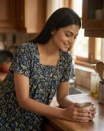 Front Open Cotton Nighty With Buttons, 55 Inches Long - Blue - Image 2