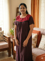 Front Open Cotton Nighty With Buttons, 55 Inches Long - Black - Image 2