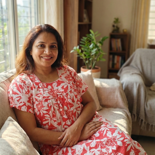 Traditional cotton nighty, 55 Inches Long - Peach