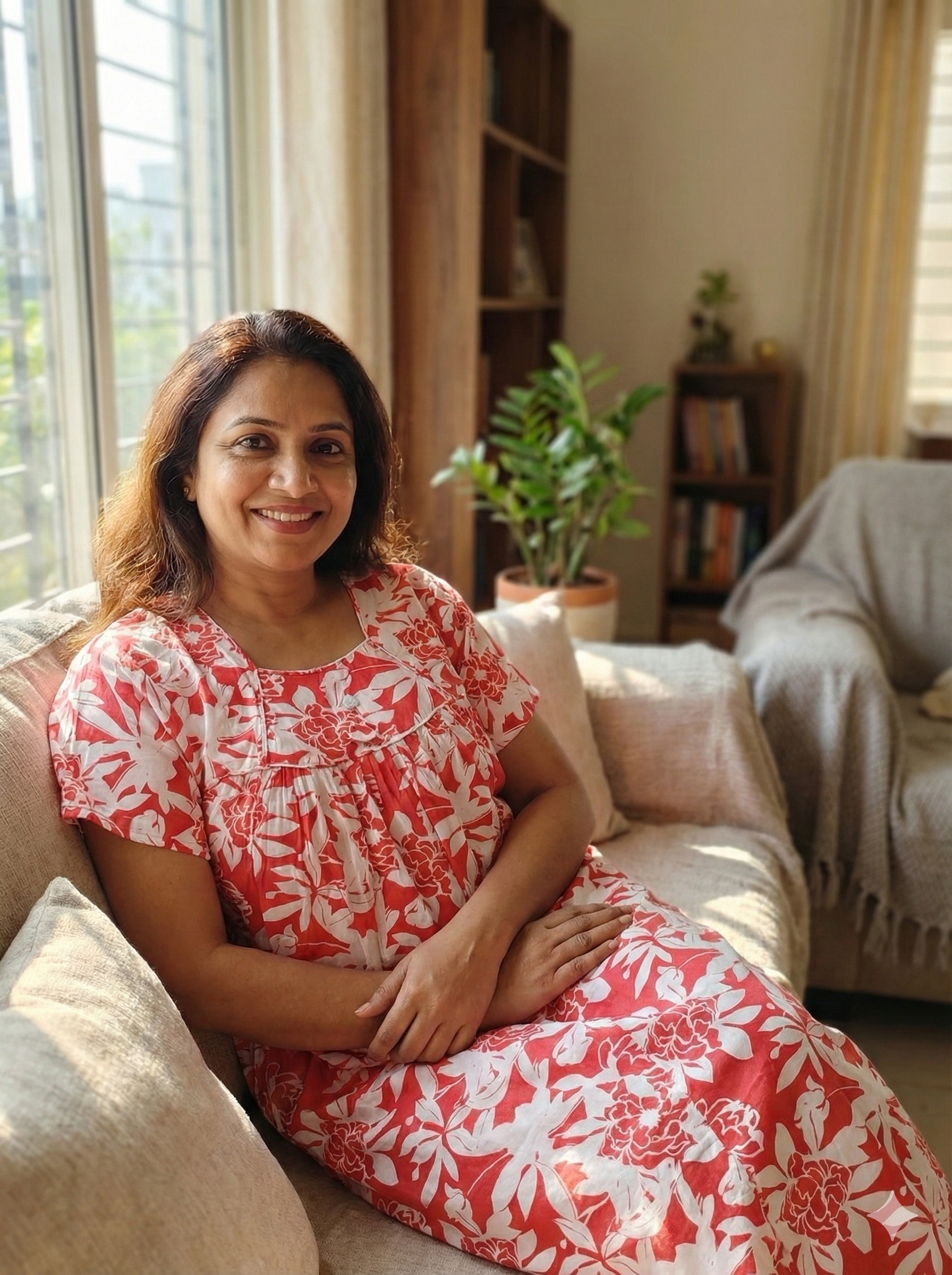 IMG_7207 Traditional cotton nighty, 55 Inches Long - Peach - Image 1