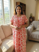 Traditional cotton nighty, 55 Inches Long - Peach - Image 2