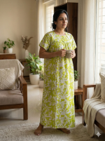 Traditional cotton nighty, 55 Inches Long - Green - Image 2