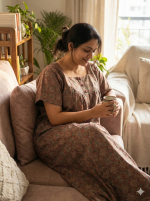 Comfortable Front Open Cotton Nighty With Buttons- 57 inches long - Maroon