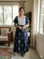 Comfortable Churidar Model Cotton Nighty - 55 Inches Long - Black - Image 2