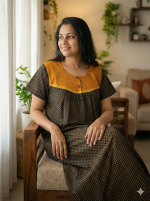 Front Open Cotton Nighty With Buttons, 55 Inches Long - Green