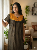 Front Open Cotton Nighty With Buttons, 55 Inches Long - Green - Image 2