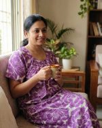 Traditional cotton nighty, 57 Inches Long - Violet