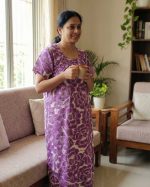 Traditional cotton nighty, 57 Inches Long - Violet - Image 2