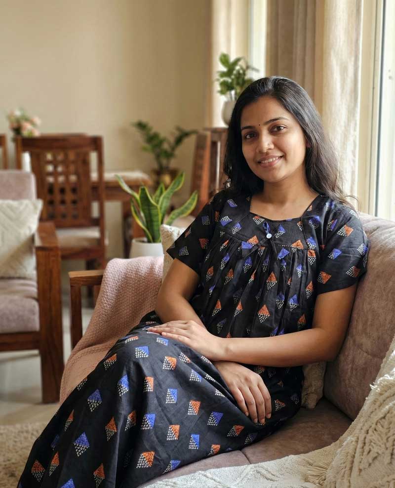 IMG_7271 Traditional cotton nighty, 55 Inches Long - Black - Image 1