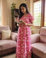 Traditional cotton nighty, 55 Inches Long - Rose - Image 2