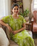 Traditional cotton nighty, 55 Inches Long - Green